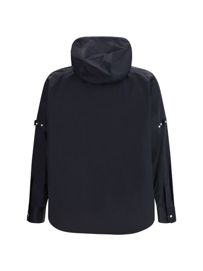 Hooded Shirt Jacket Navy Nylon-Cotton