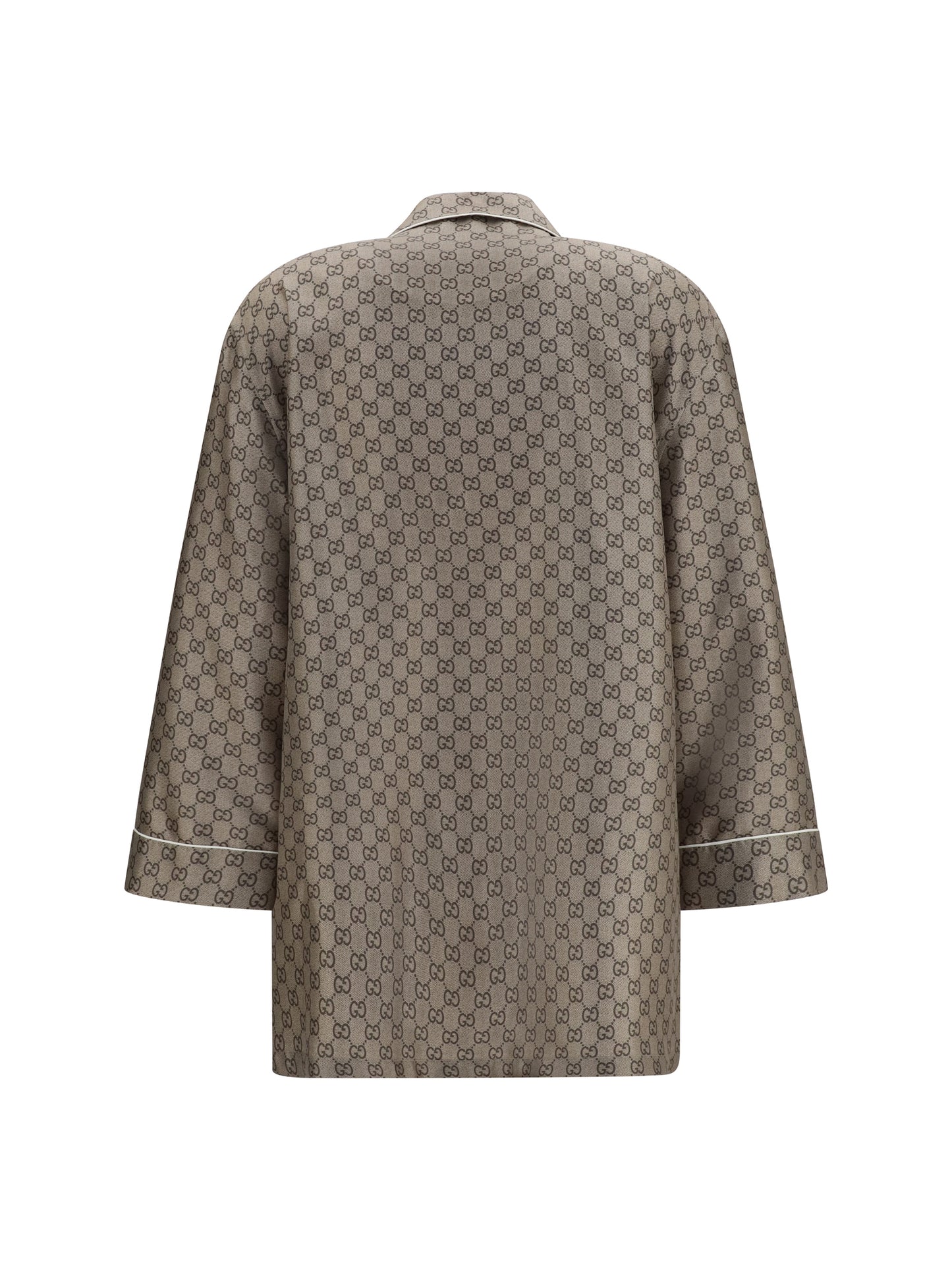 Shirt Printed Silk Twill Beige/Ebony