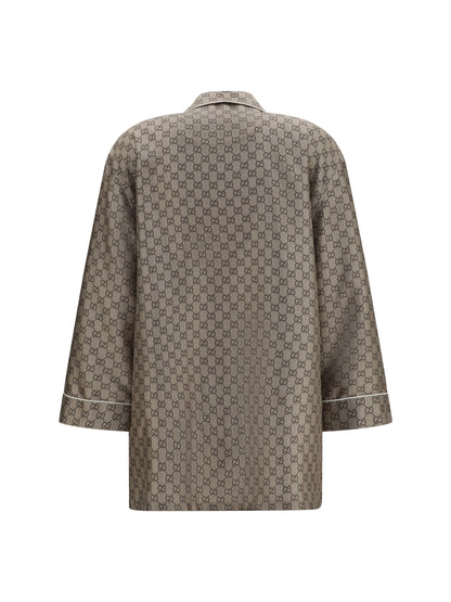 Shirt Printed Silk Twill Beige/Ebony