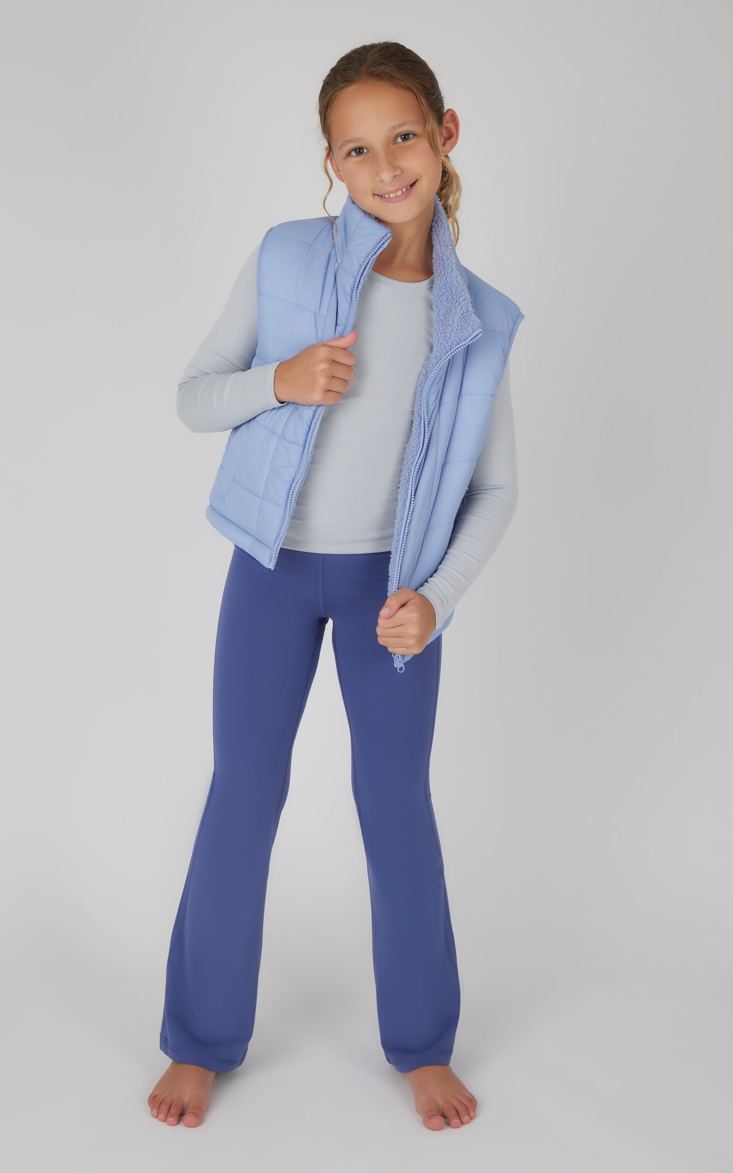 Girls Quilted Vest & Super Soft Top & Flare Legging Set