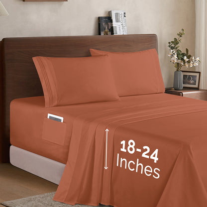 Mocassi Extra deep 18-24 Inch Pocket 3 Line Embroidery, 4-Piece Sheet Set, Moody Shades
