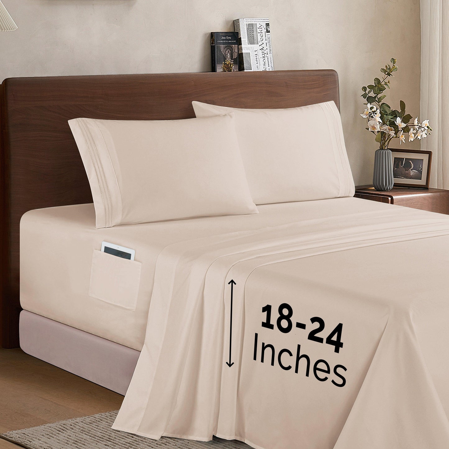 Elegant Comfort Extra deep 18-24 Inch Pocket 3 Line Embroidery, 4-Piece Sheet Set, Bright Shades