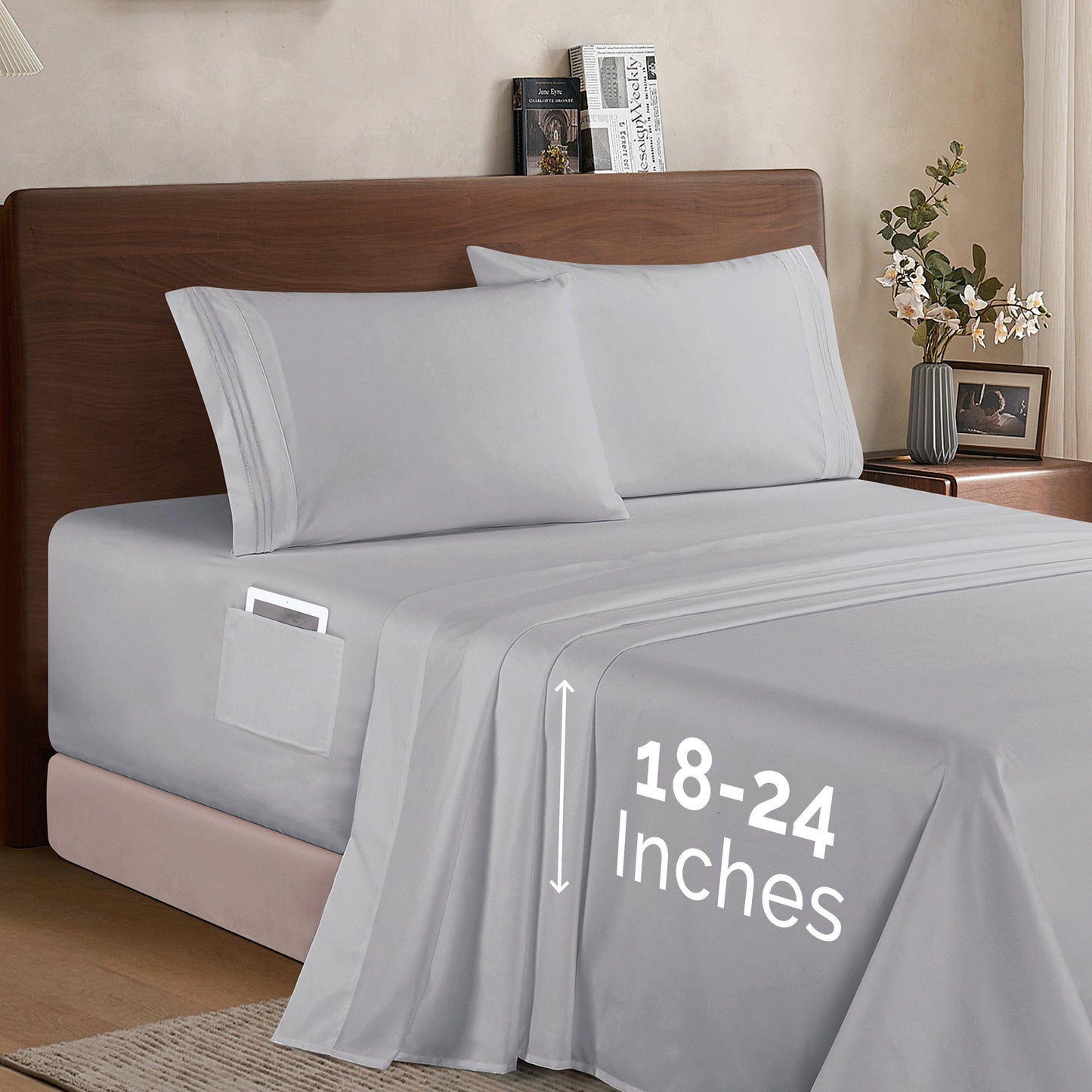 Elegant Comfort Extra deep 18-24 Inch Pocket 3 Line Embroidery, 4-Piece Sheet Set, Bright Shades