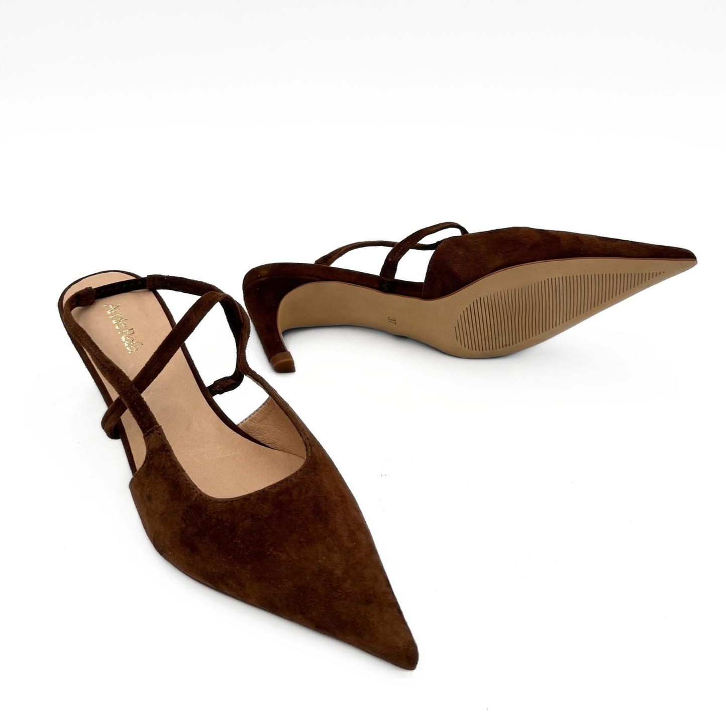 Connie Slingback Suede Heels - Brown