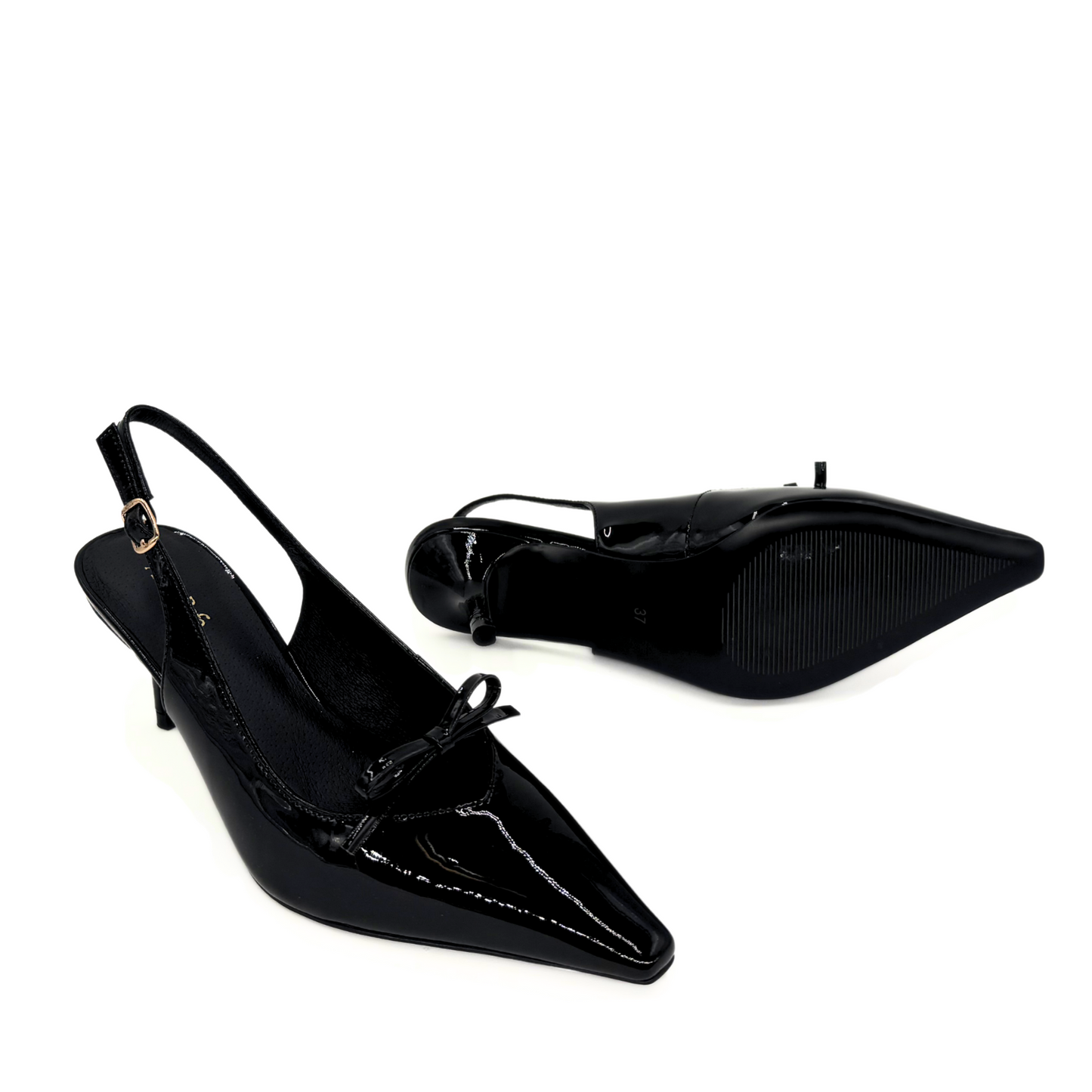 Georgia Pointy Toe Bow Heels - Black