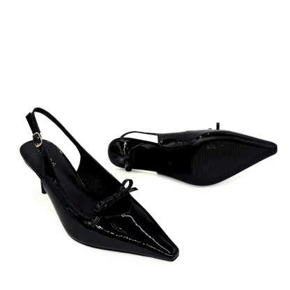 Georgia Pointy Toe Bow Heels - Black