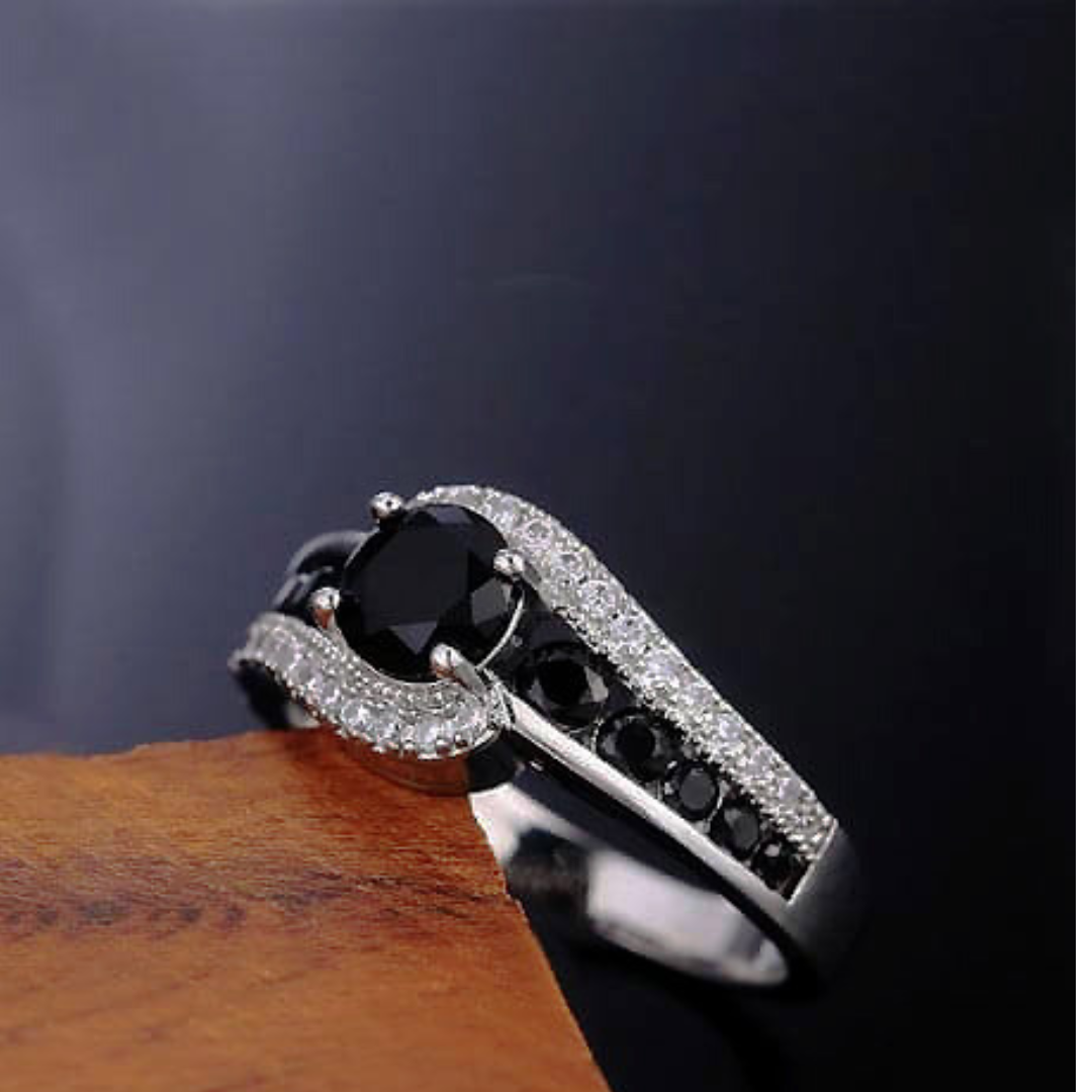 3.16Ct Round Black Spinel Prong Sterling Silver Engagement Bypass Ring