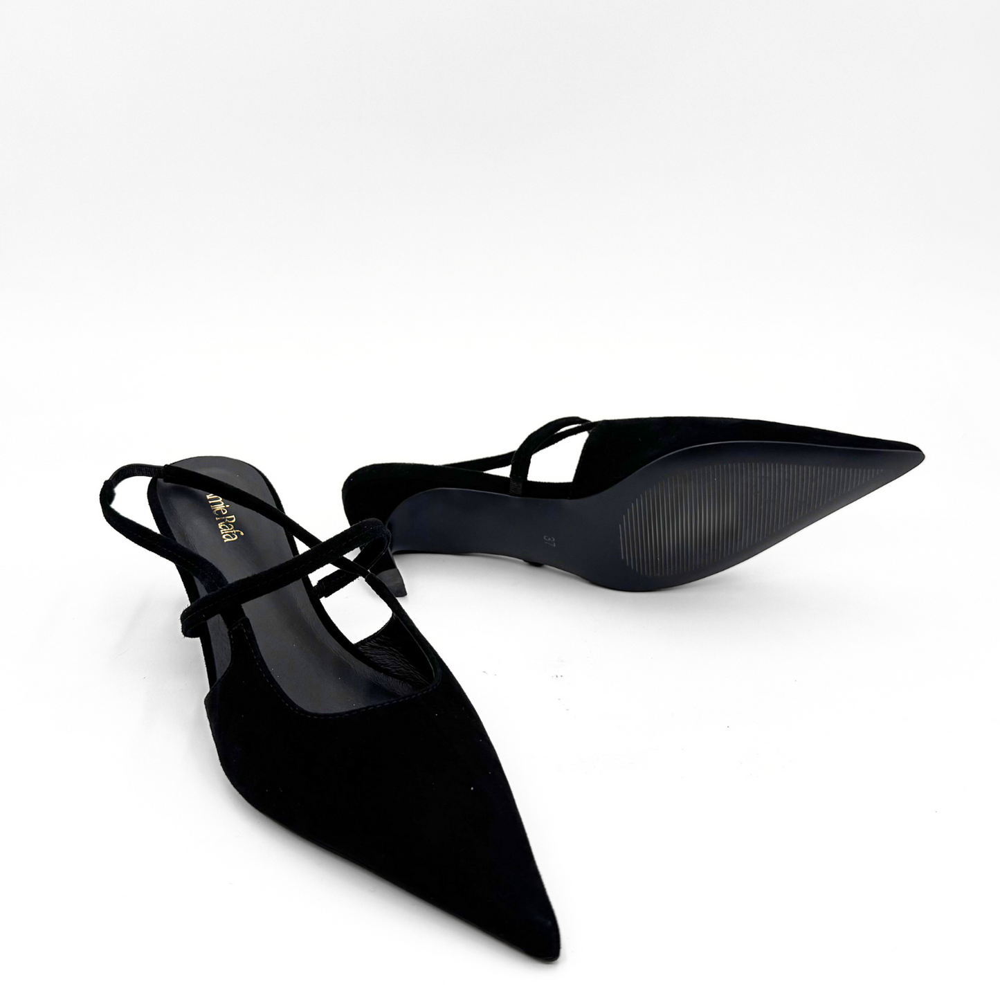 Connie Slingback Suede Heels - Black