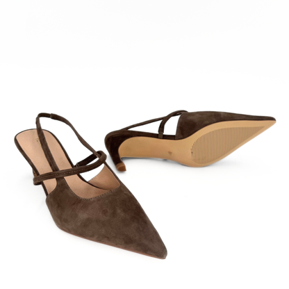 Connie Slingback Suede Heels - Taupe Suede