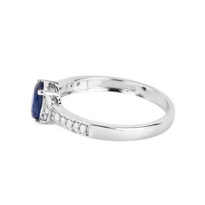 1.95 Ct Oval Blue Sapphire Diamond Prong 10k Gold Pave Bridge Ring