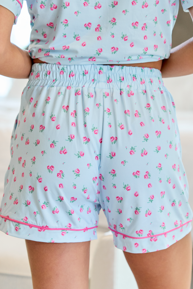 Cozy Crush Pajama Shorts - Blue Rosebud