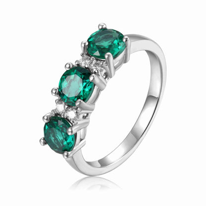 1.35 Ct Round Green Created Emerald Prong Silver Three Stone Engagement Ring