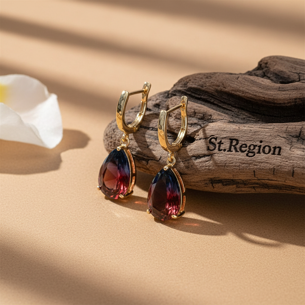 Blue & Red Crystal Teardrop Leverback Earrings