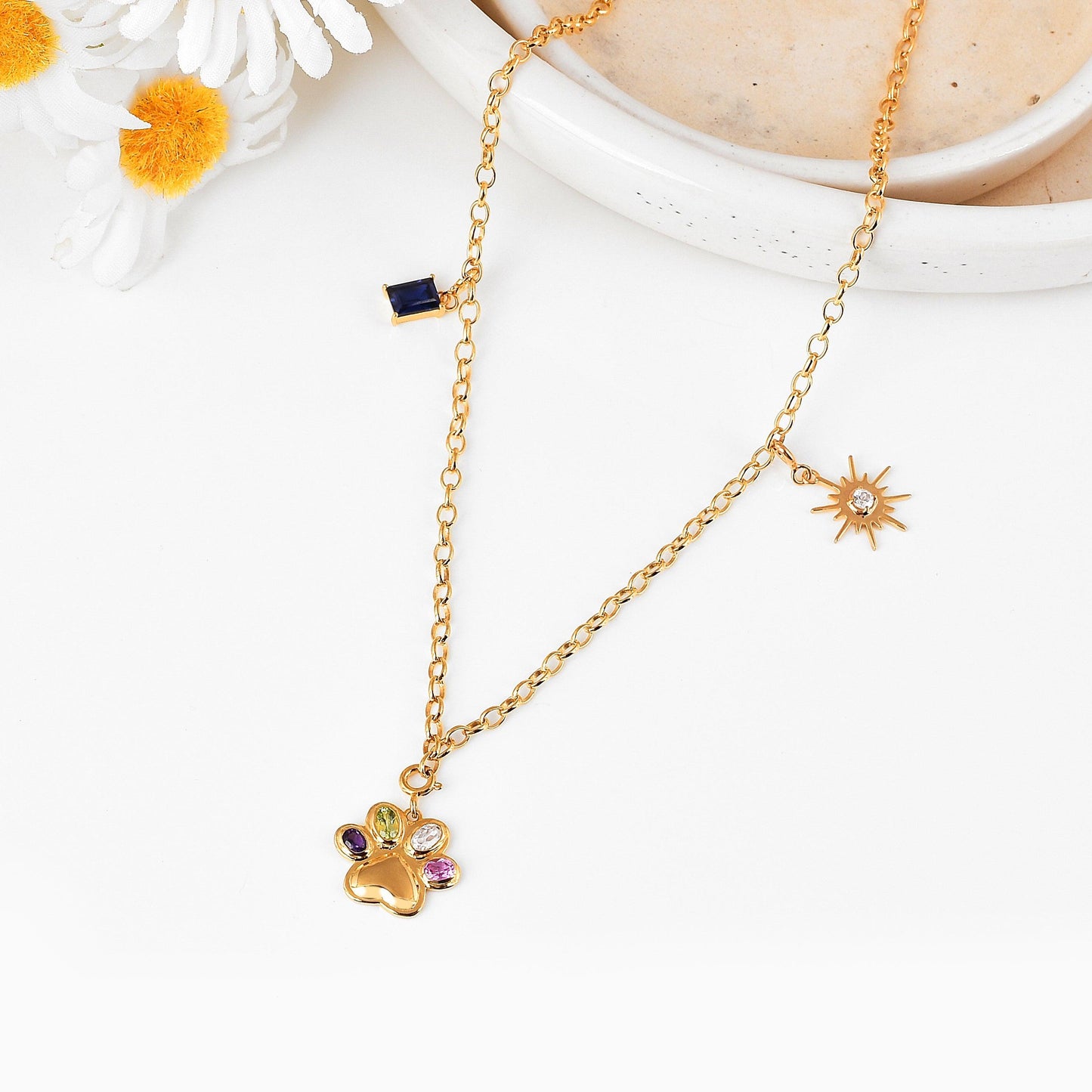 Paw Charm Necklace 18K Gold Over Silver