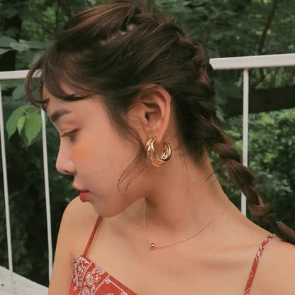 Triple Chunky Hoop Gold Plated Earrings with Gift Pouch