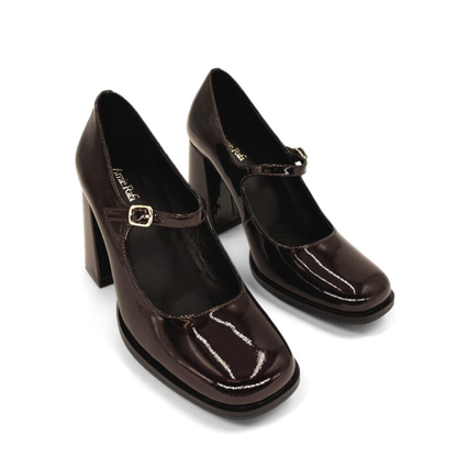 Jackie Patent Leather Mary Jane Heels - Brown