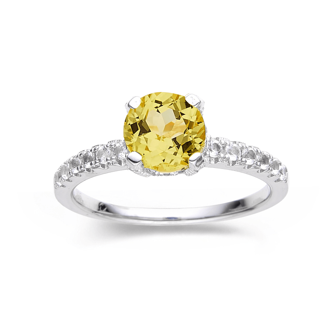 2 Ct Round Yellow Sapphire Prong Rhodium over Silver Solitaire Ring