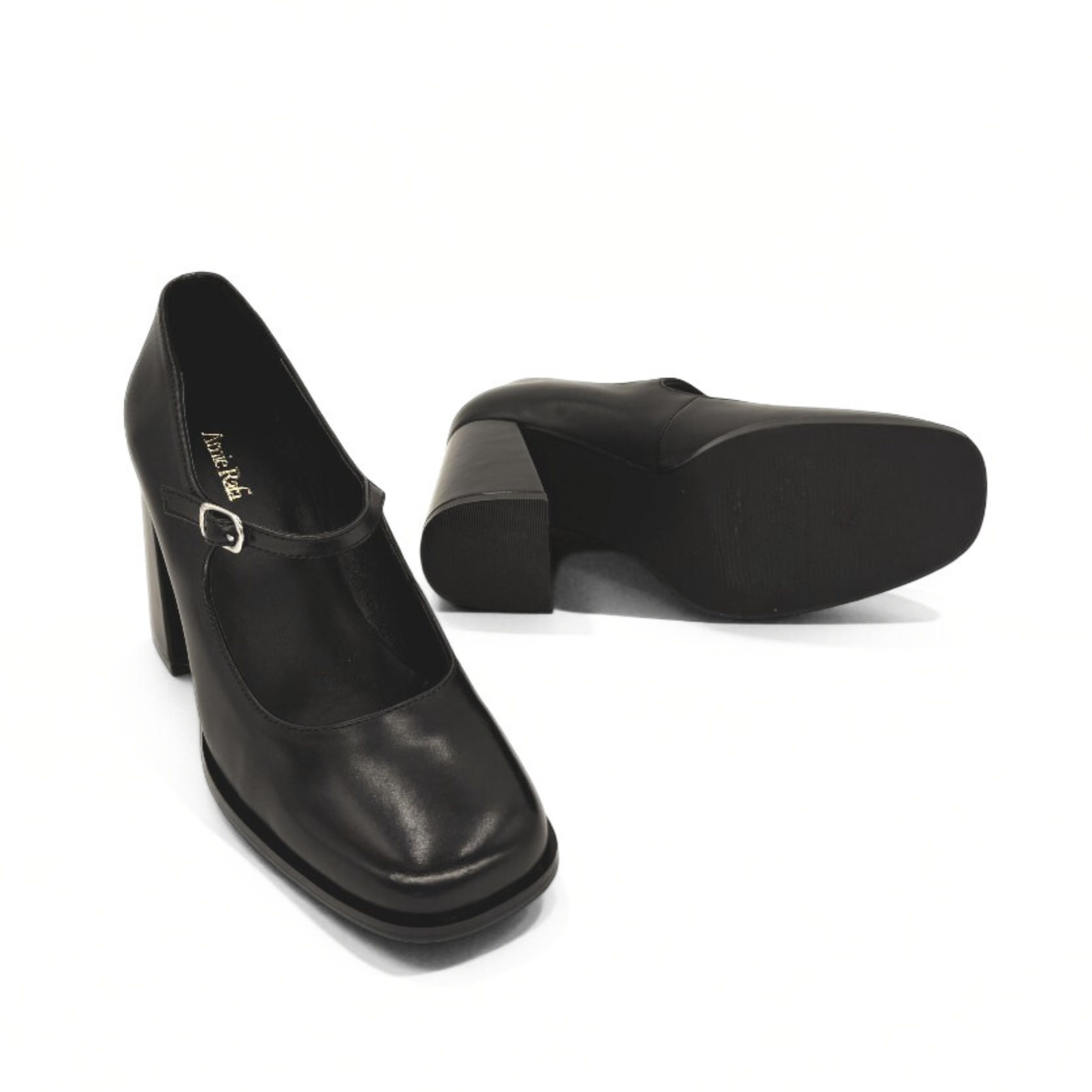 Jackie Leather Mary Jane Heels - Black