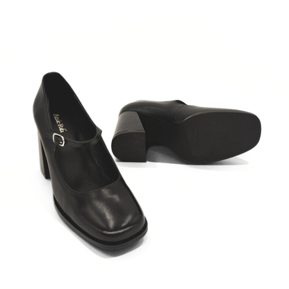 Jackie Leather Mary Jane Heels - Black