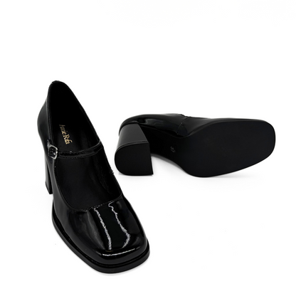 Jackie Patent Leather Mary Jane Heels - Black
