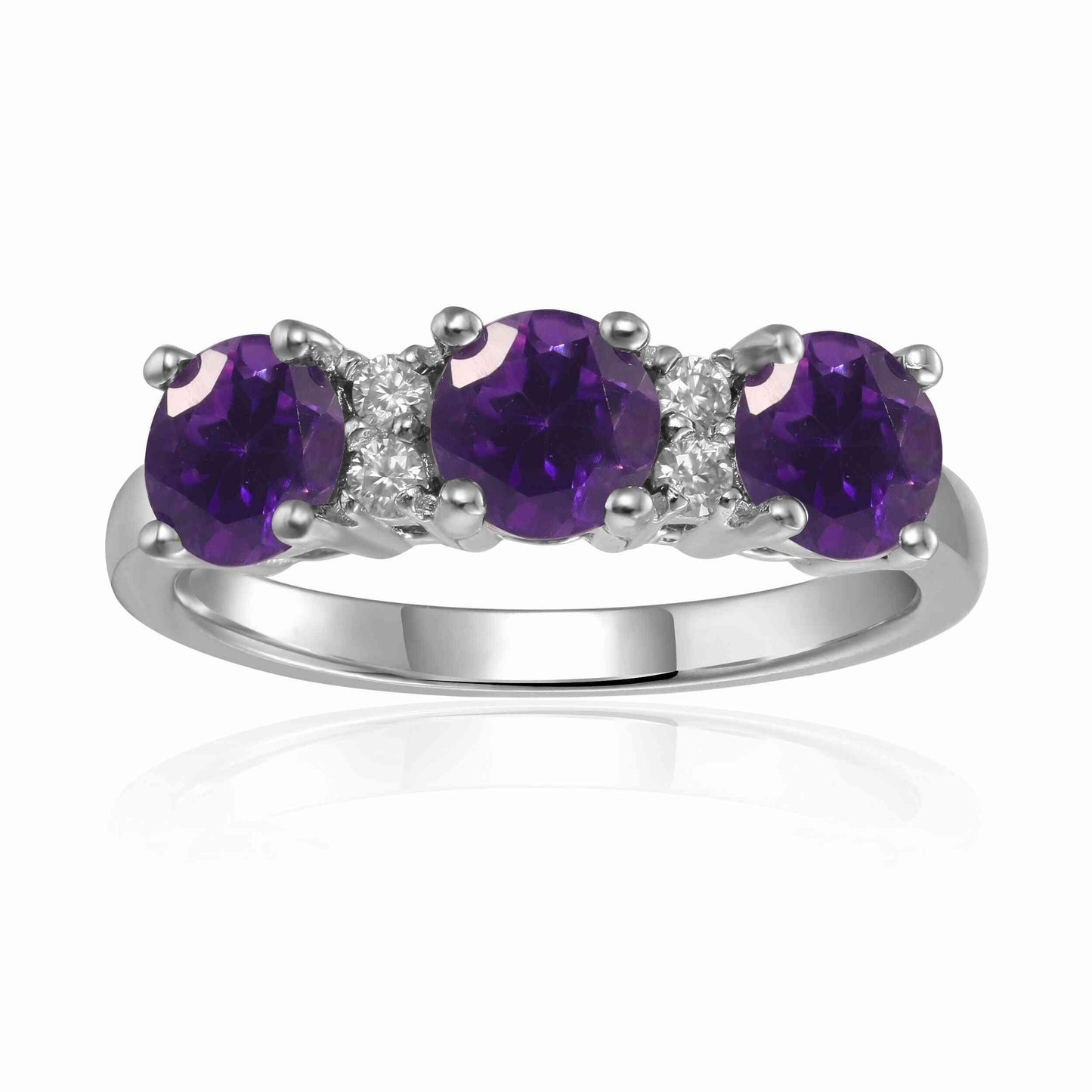 1.7 Ct Round Purple Amethyst Prong Silver Three Stone Ring