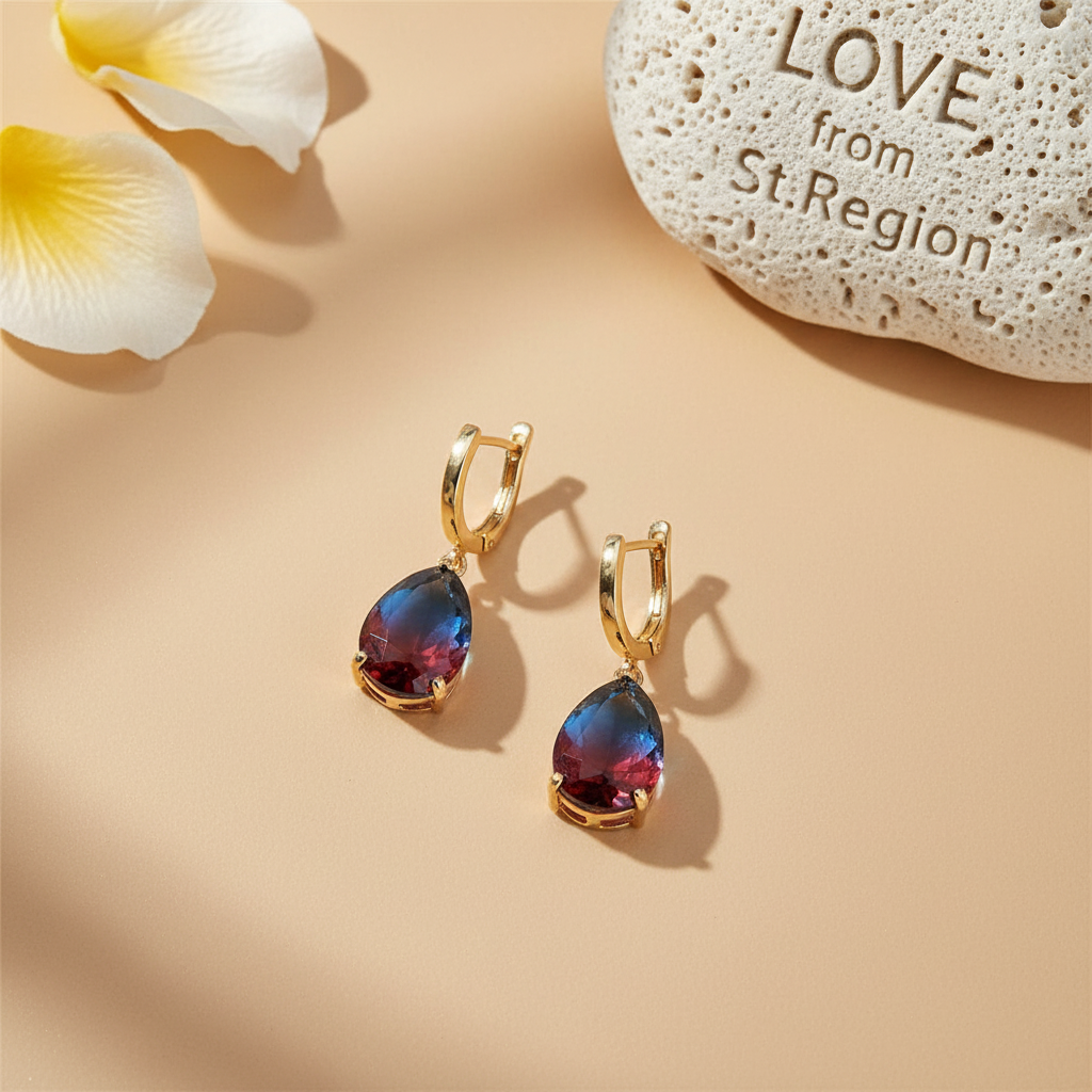 Blue & Red Crystal Teardrop Leverback Earrings