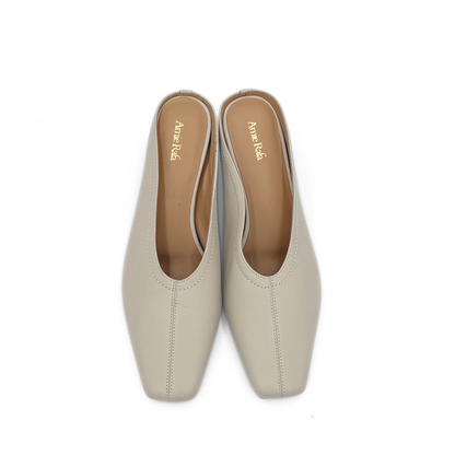 Junie Heeled Leather Mule - Bone
