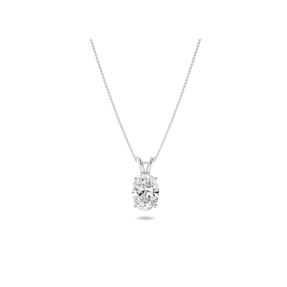 Oval Lab Grown Diamond (F/VS) Prong 14K White Gold Split Bale Solitaire Pendant Necklace