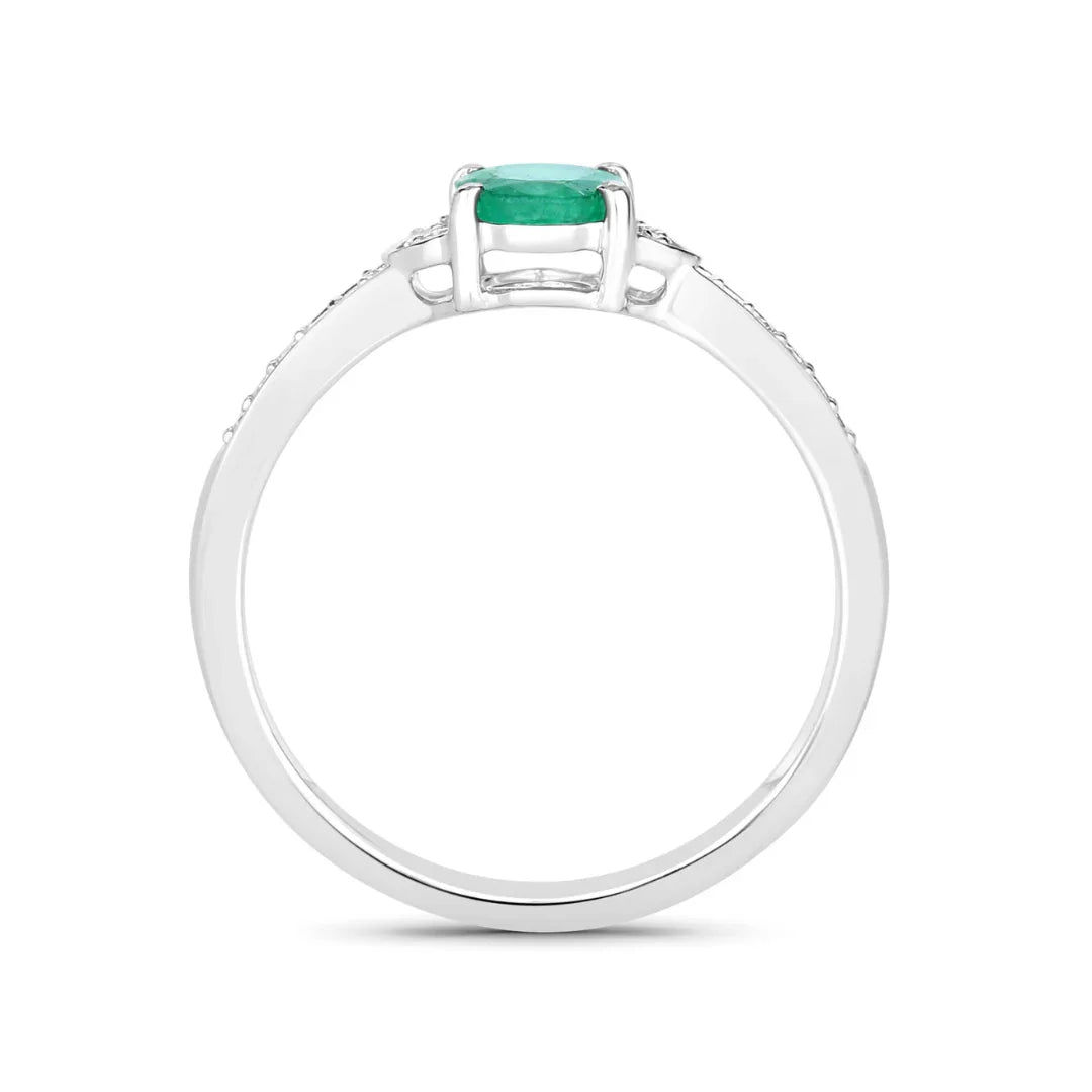 0.72 Ct Oval Green Zambian Emerald Diamond Prong 10k Gold Pave Bridge Ring