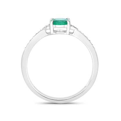 0.72 Ct Oval Green Zambian Emerald Diamond Prong 10k Gold Pave Bridge Ring