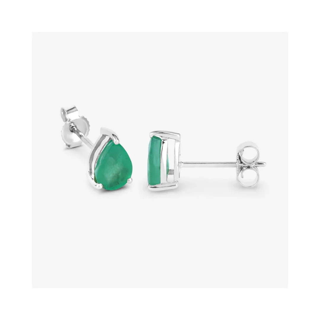 1.30 Ct Pear Green Zambian Emerald Prong 10k Gold Teardrop Stud Earrings