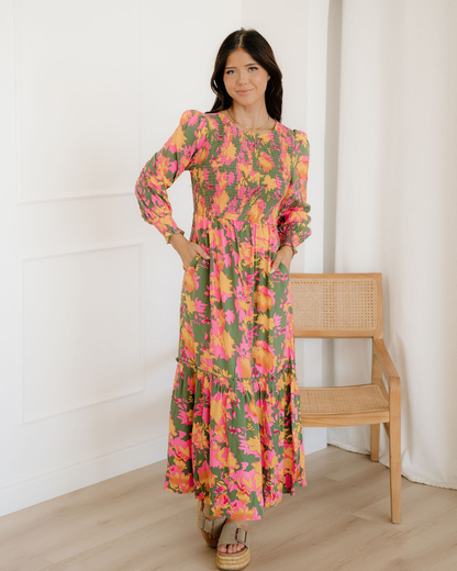 Tinsley Floral Puff Sleeve Smocked Bodice Frill Tiered Dress