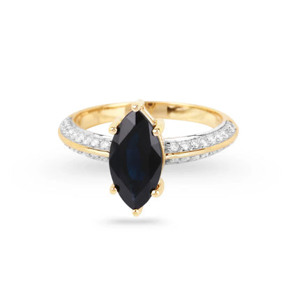 2.10 Ct Marquise Blue Sapphire & Lab Grown Diamond Prong 10K Gold Pave Bridge Ring