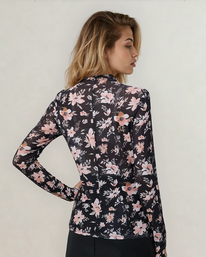 Julia Floral Long Sleeve Slim Fit Mesh Top