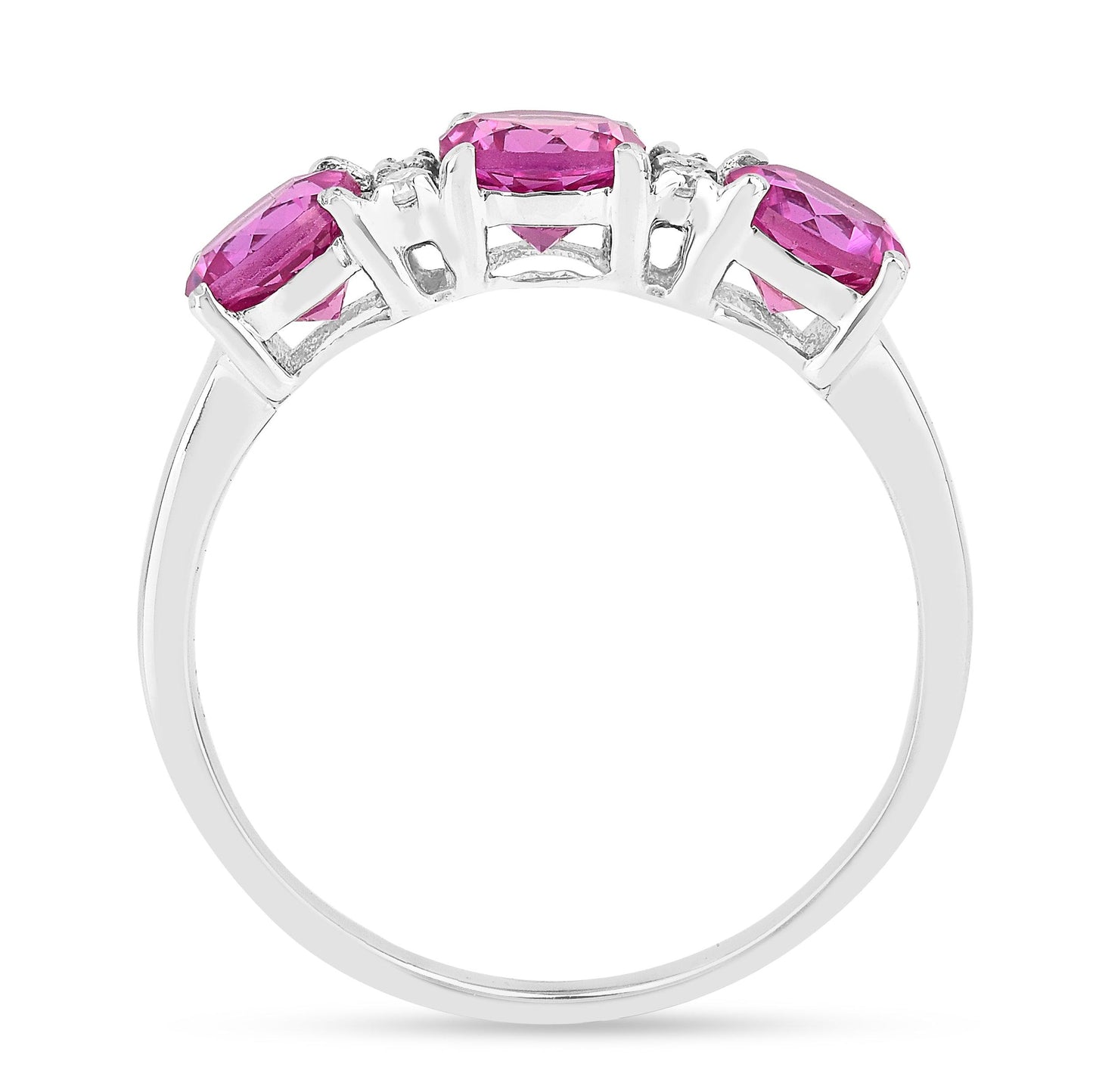1.65 Ct Round Pink Sapphire Prong Silver Three Stone Ring