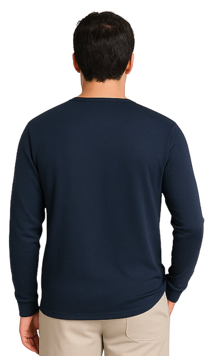Men's Long Sleeve Henley shirt in cotton blend with 3 Button Placket & Chest Pocket