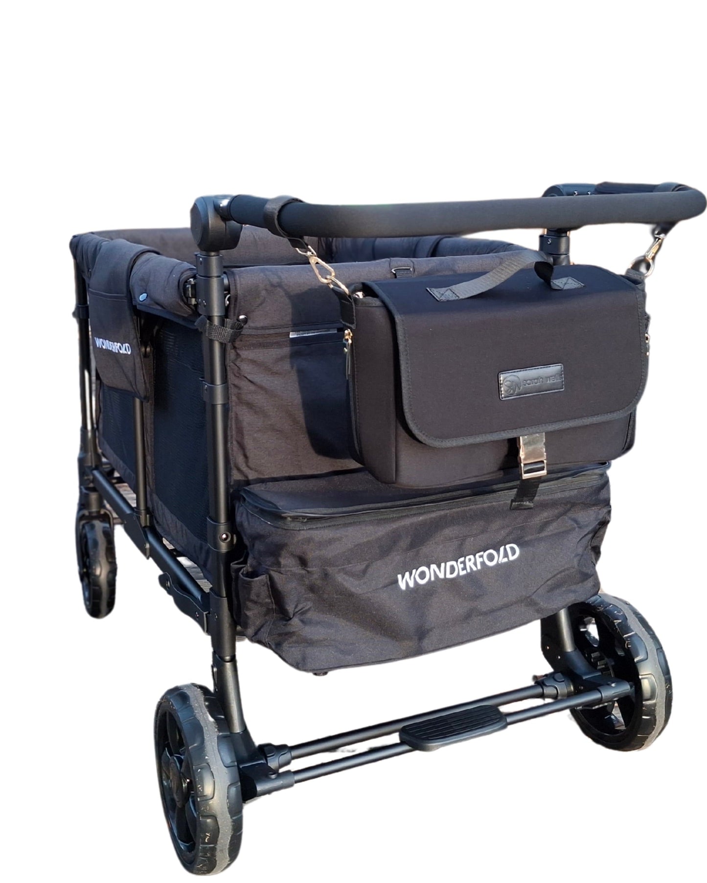 Sarah Wells Deluxe Stroller Caddy Organizer – Insulated, Machine-Washable with Crossbody Strap, Storage Pockets & Luggage Sleeve