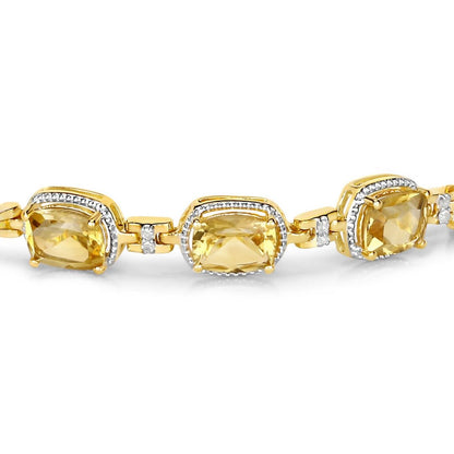Cushion Yellow Citrine & Diamond Prong Silver Tennis Bracelet