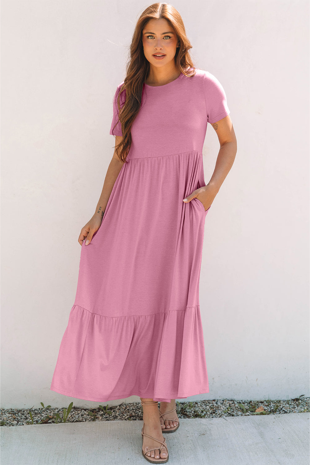 Threaded Pear Nala T-shirt High Waist Pocketed Long Dress
