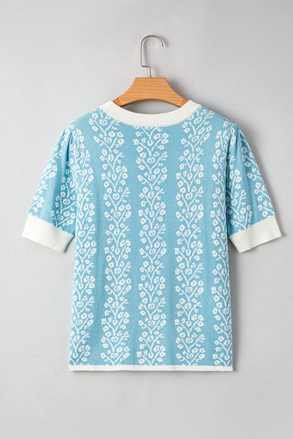 Threaded Pear Leilani Floral Crewneck Short Sleeve Sweater