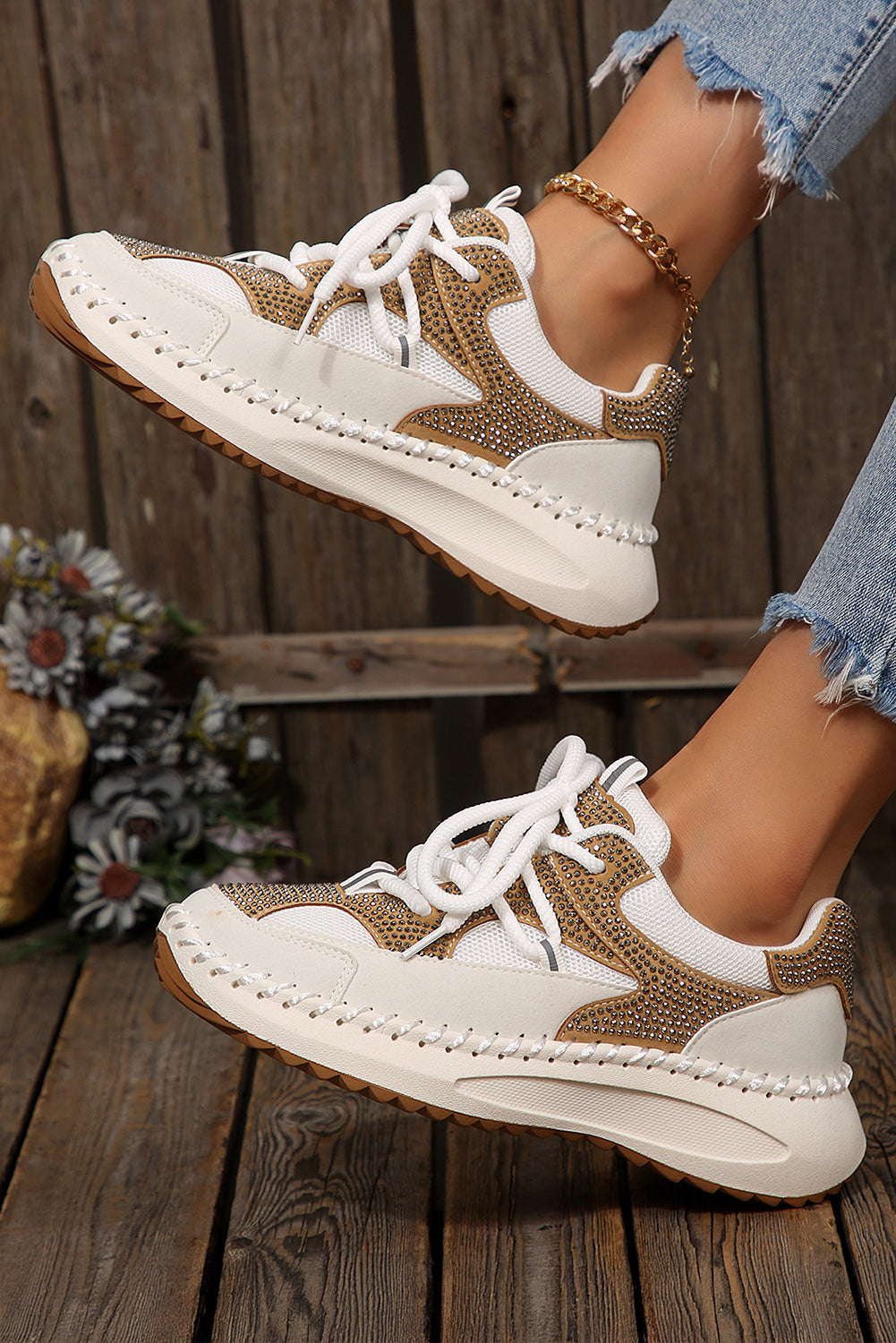 Threaded Pear Abigail Lace Up Breathable Sneakers