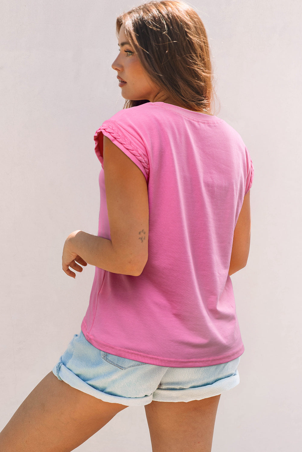 Threaded Pear Anika Braided Cap Sleeve Crew Neck Top