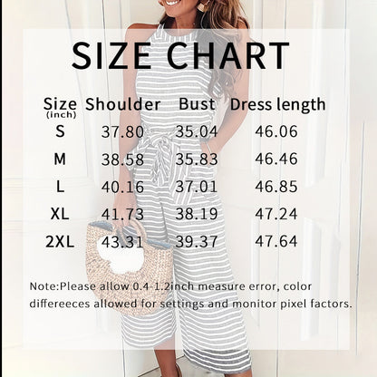 Women's Striped Halter Neck Jumpsuit with Self-Tie Belt & Wide-Leg Crop