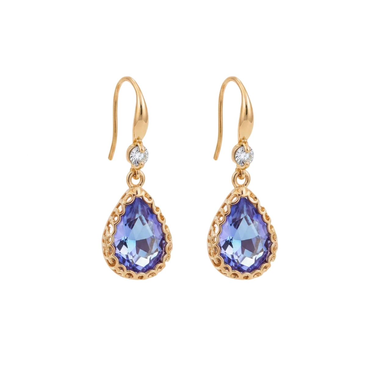 Purple Crystal & Cubic Zirconia Goldtone Teardrop Hook Earrings
