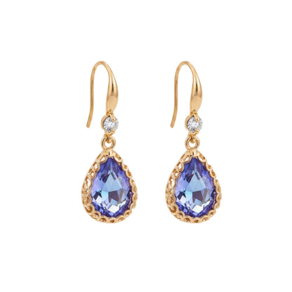 Purple Crystal & Cubic Zirconia Goldtone Teardrop Hook Earrings