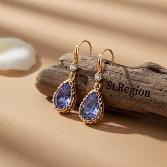 Purple Crystal & Cubic Zirconia Goldtone Teardrop Hook Earrings
