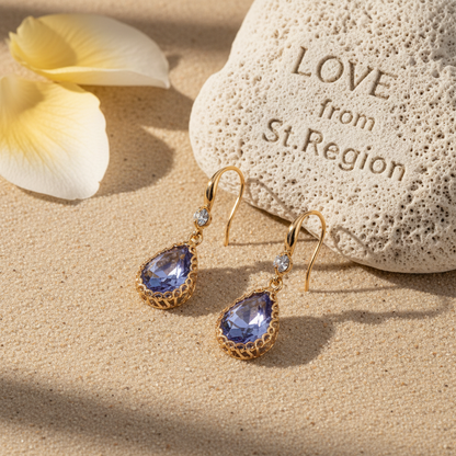 Purple Crystal & Cubic Zirconia Goldtone Teardrop Hook Earrings