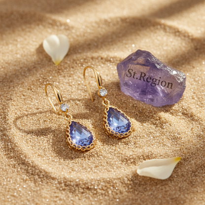 Purple Crystal & Cubic Zirconia Goldtone Teardrop Hook Earrings