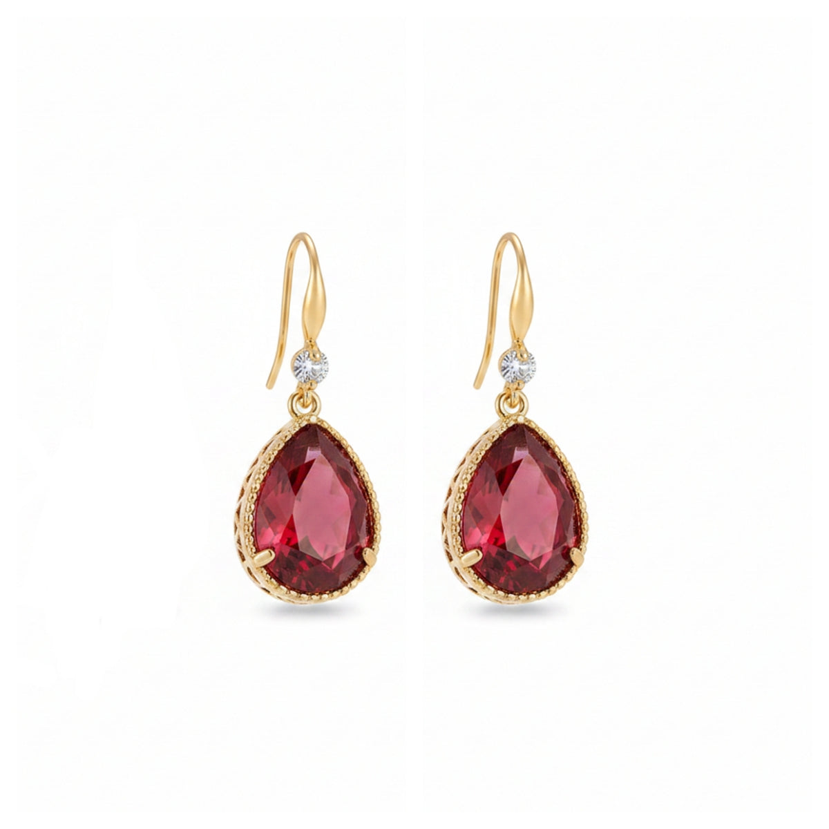 Red Crystal & Cubic Zirconia Goldtone Teardrop Hook Earrings