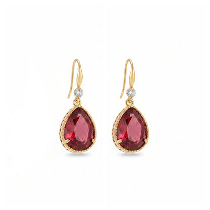 Red Crystal & Cubic Zirconia Goldtone Teardrop Hook Earrings